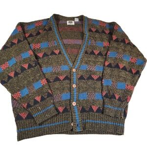 Brittany Bay Mens XL Geometric Multicolor Cardigan Grandpa Dad Retro